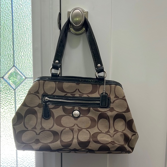 Coach Handbags - Coach Brown and Black Shoulder Bag with Signature Monogram